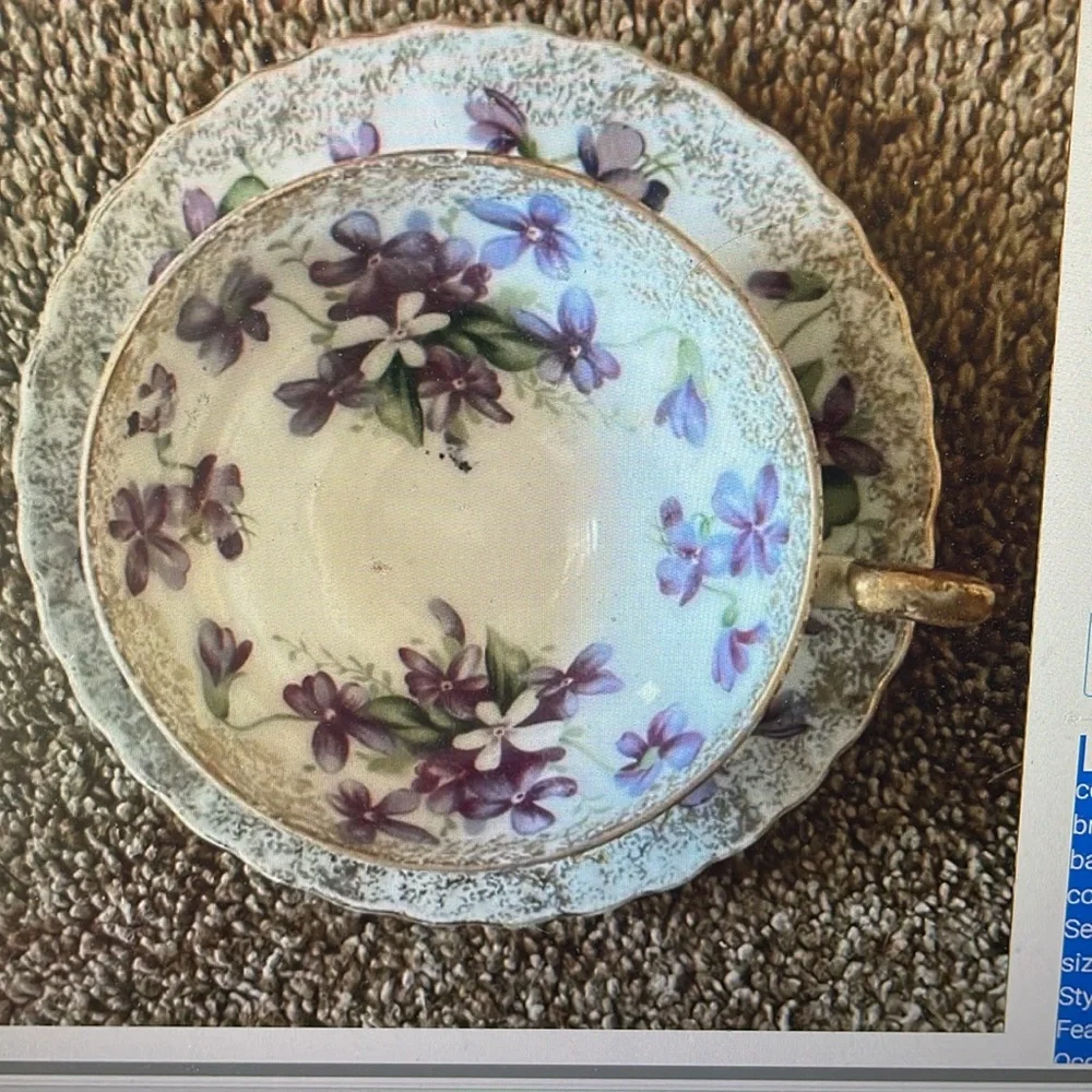 VTG Demi Cup and Saucer Floral Purple Violets 1701